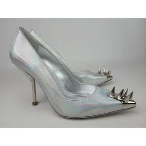 【関税&送料込】Alexander Mcqueen Silver Leather Revel Pumps Women's Revel Slingback in Silver | McQueen US